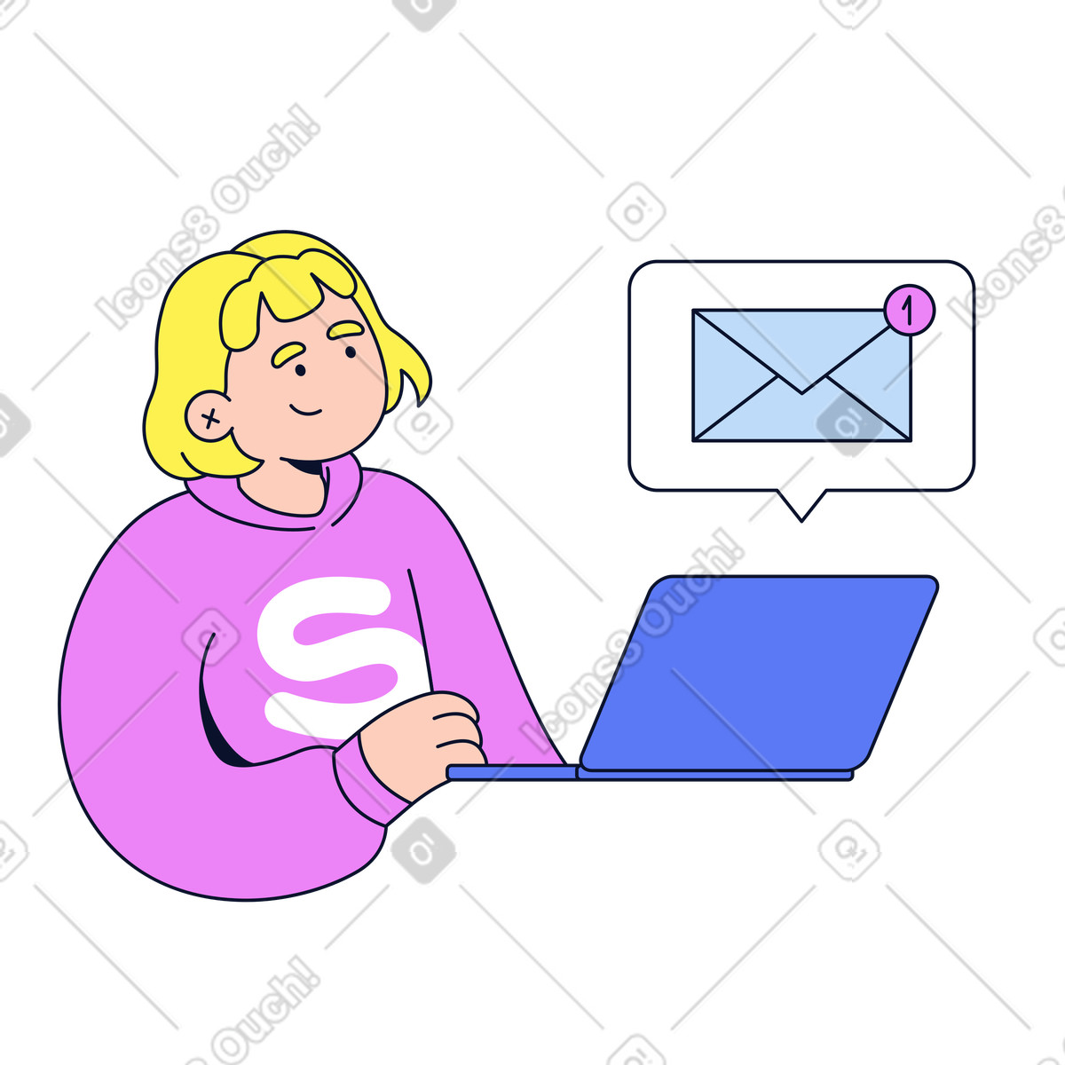 Ilustración Employee receiving new email notification on laptop, business communication and digital correspondence en estilo Flexy a descargar en PNG y SVG