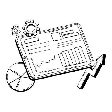 A tablet displaying data charts and graphs - 3D Techny Line style illustration