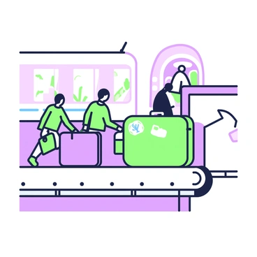 Luggage being transported on a conveyor belt beneath a jet bridge as passengers board