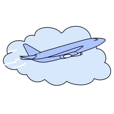 An airplane cutting through a thick layer of grey clouds