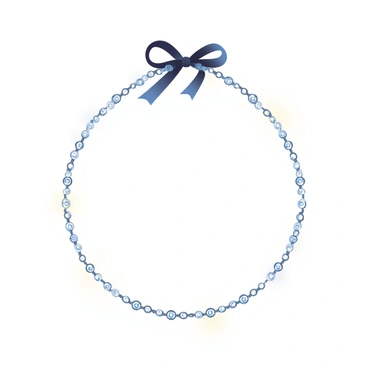 A delicate silver necklace is displayed prominently in the center of the image. The necklace features an elegant black ribbon tie that is intricately looped at the back. The chain is adorned with tiny, sparkling crystals that catch the light, enhancing their brilliance. Each crystal is carefully placed, creating a shimmering pattern along the necklace. The background is softly blurred, drawing the focus to the necklace and its detailed craftsmanship.