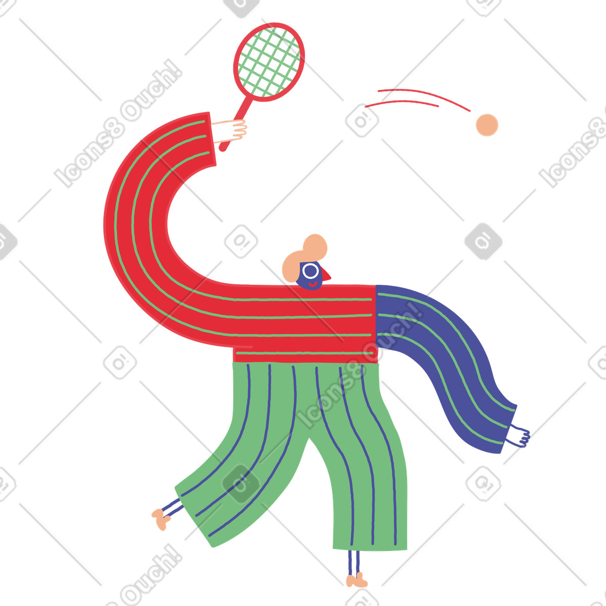 Man with racket playing tennis illustration in Stripy style download in PNG, SVG