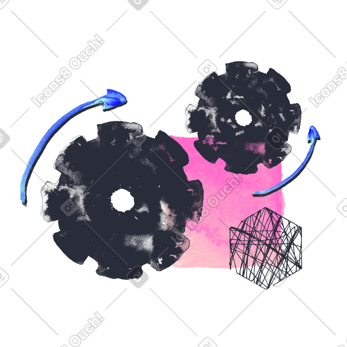 Ilustração de Engrenagens girando e representando configurações em no estilo Inky para baixar em PNG, SVG