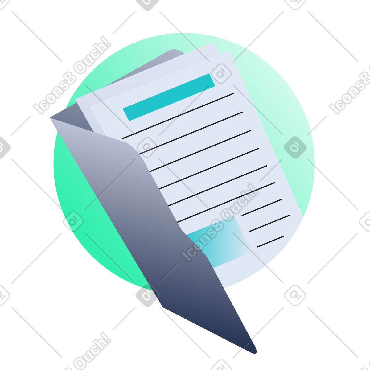 Carpeta de archivos con documentos de texto illustration in Lucent style download in PNG, SVG