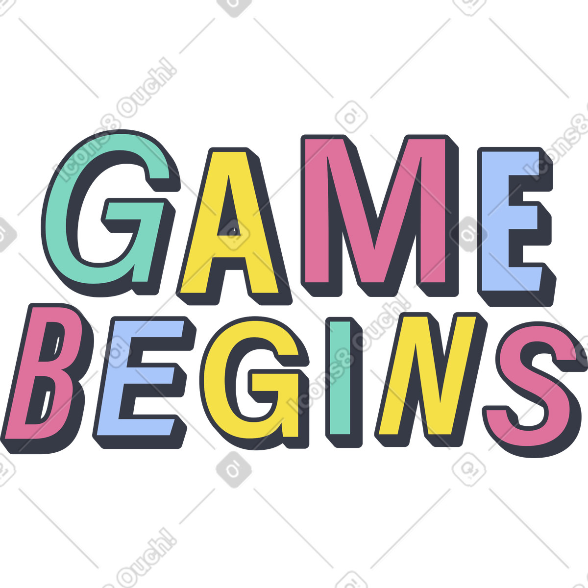 Illustration Lettering game begins dans le style Abstract à télécharger aux formats PNG, SVG