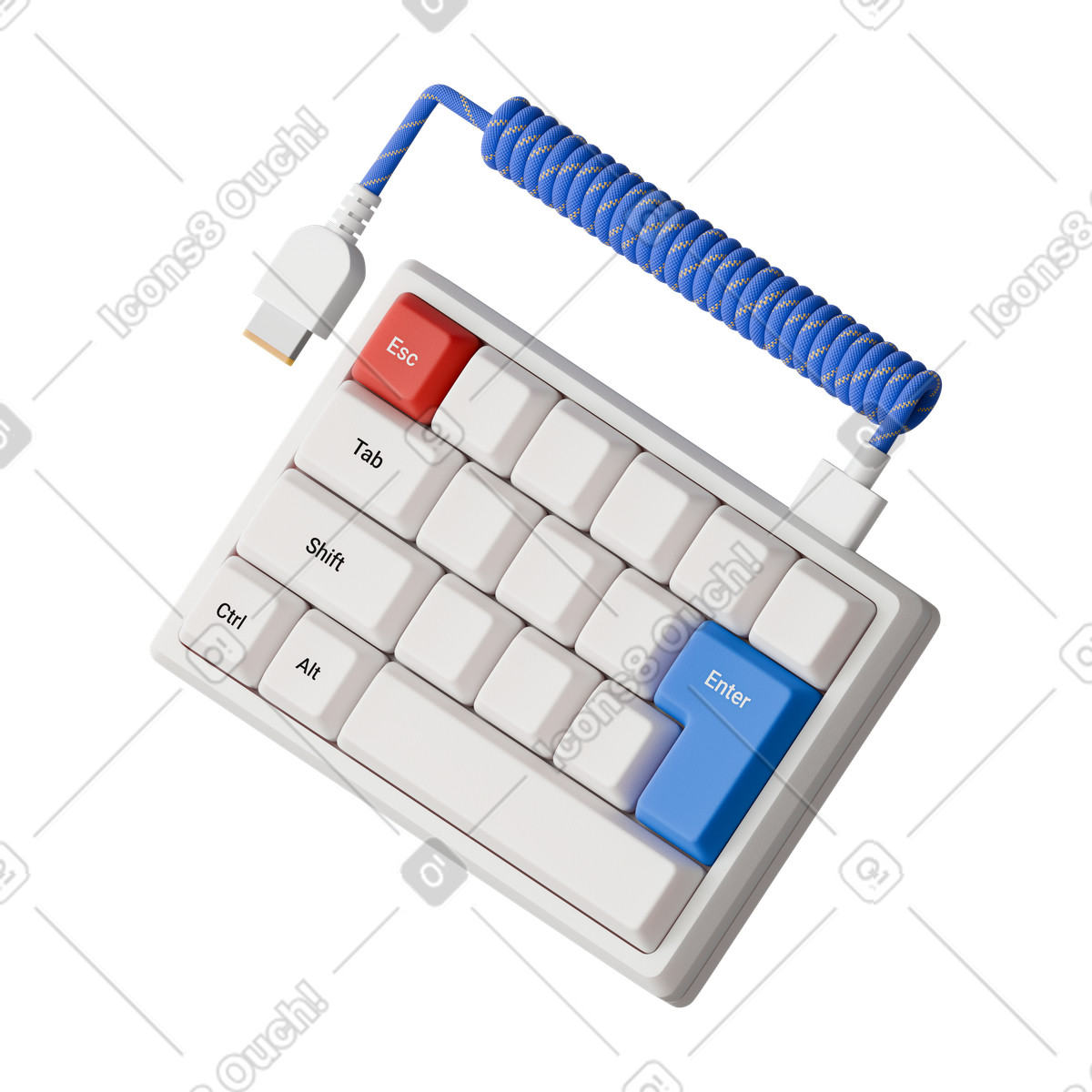 Isometric view of keyboard with wire illustration in 3D Stickle style download in PNG, SVG