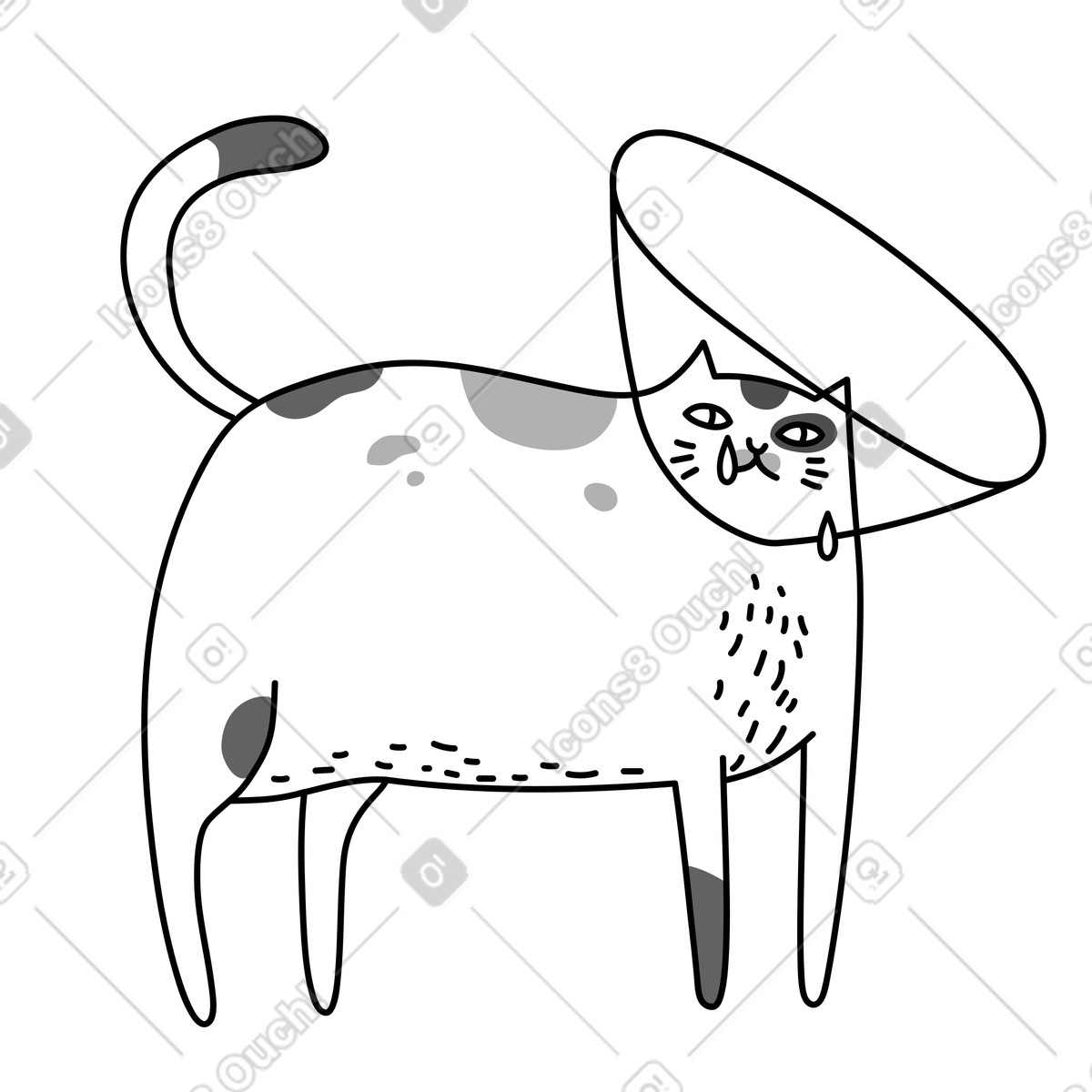 Sick cat in a recovery collar illustration Purr style download PNG, SVG