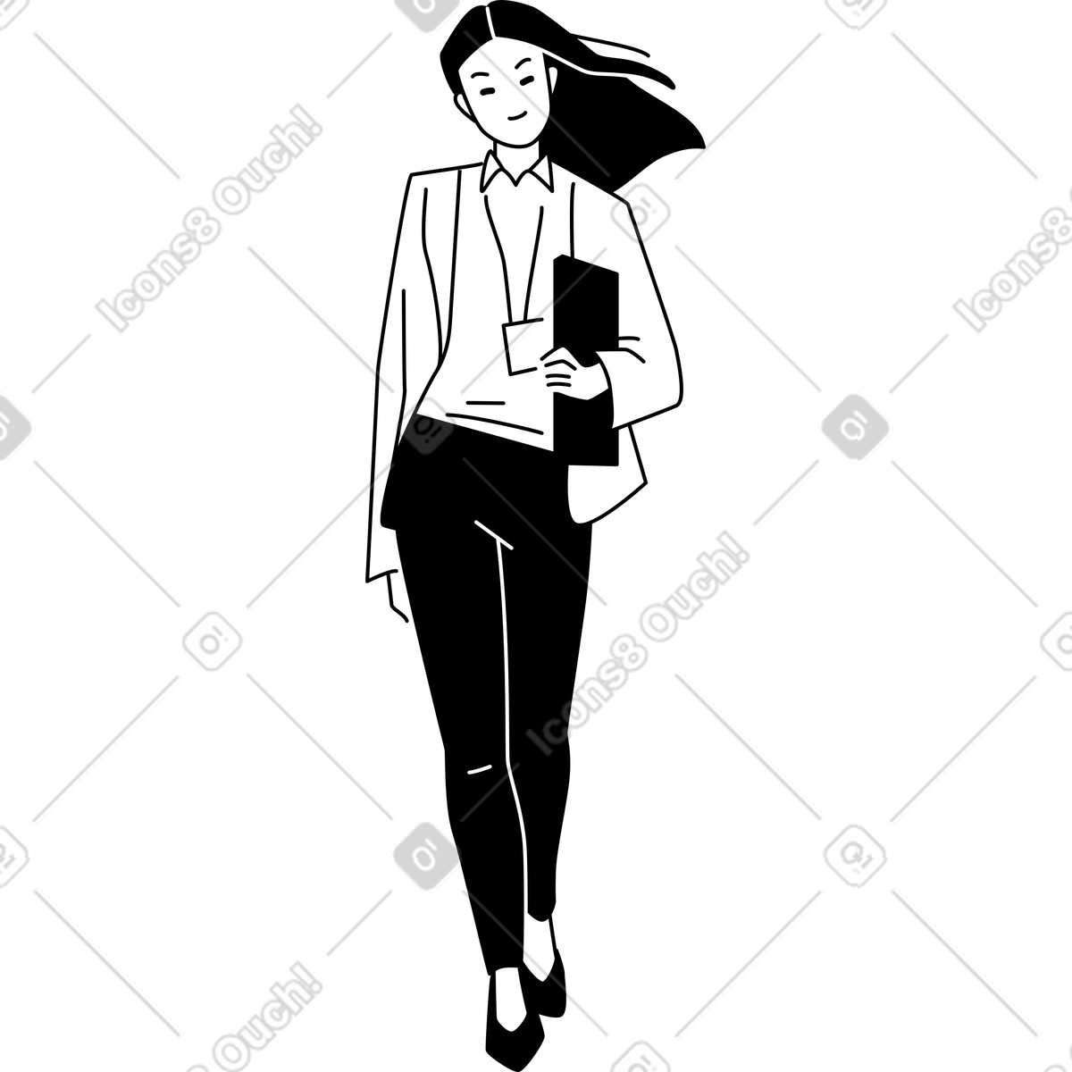 Ilustração animada de Jovem com uma jaqueta e cabelos soltos em no estilo Weekday para baixar em GIF, Lottie (JSON), AE