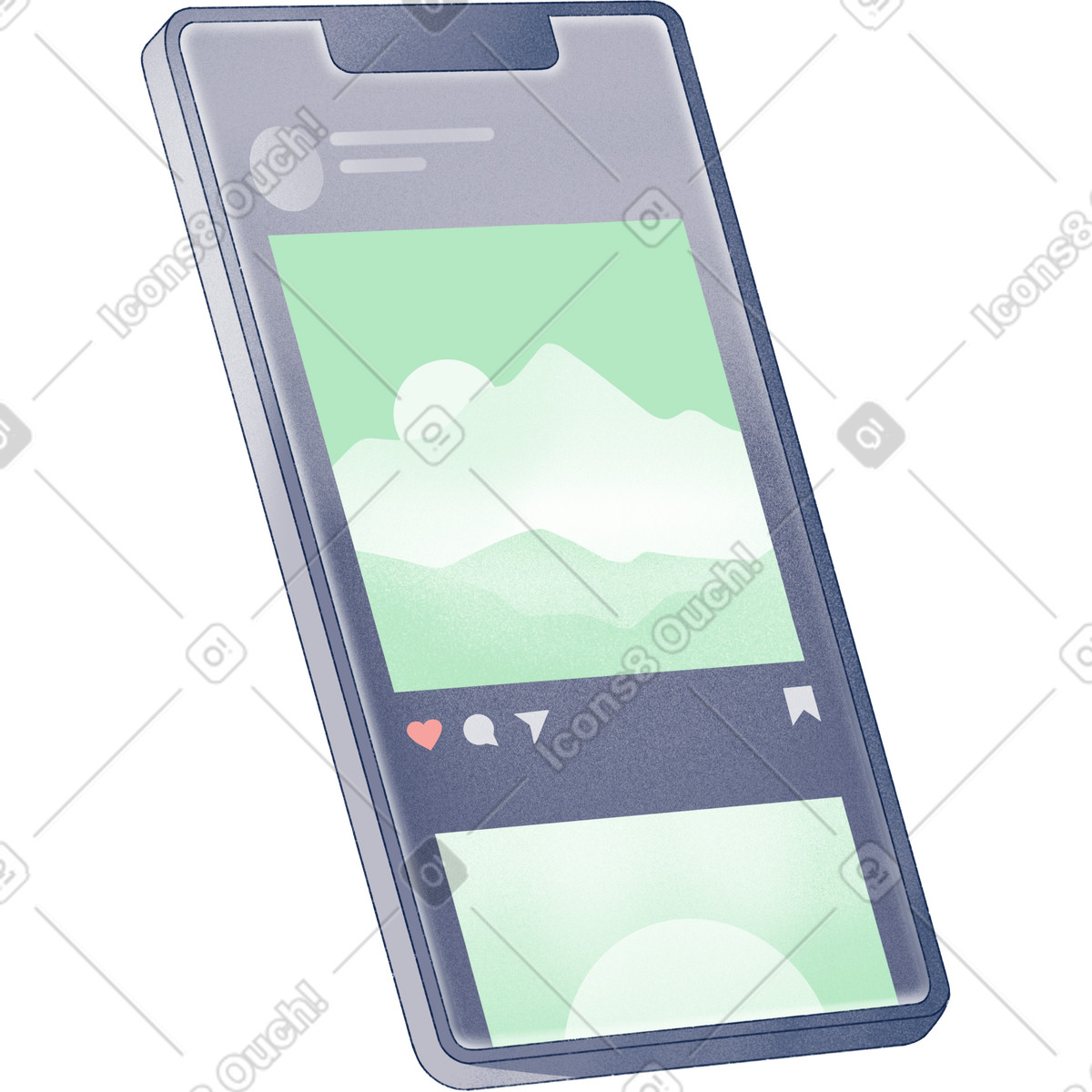 Haze スタイルの Instagramフィード付きの電話ディスプレイ のイラストをPNG、SVG形式でダウンロード