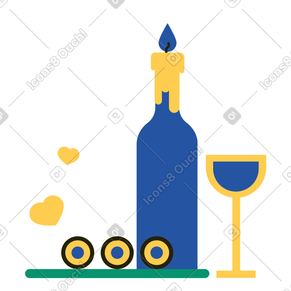 Romantic dinner with sushi, wine, and candle illustration culinary clipart in PNG, SVG