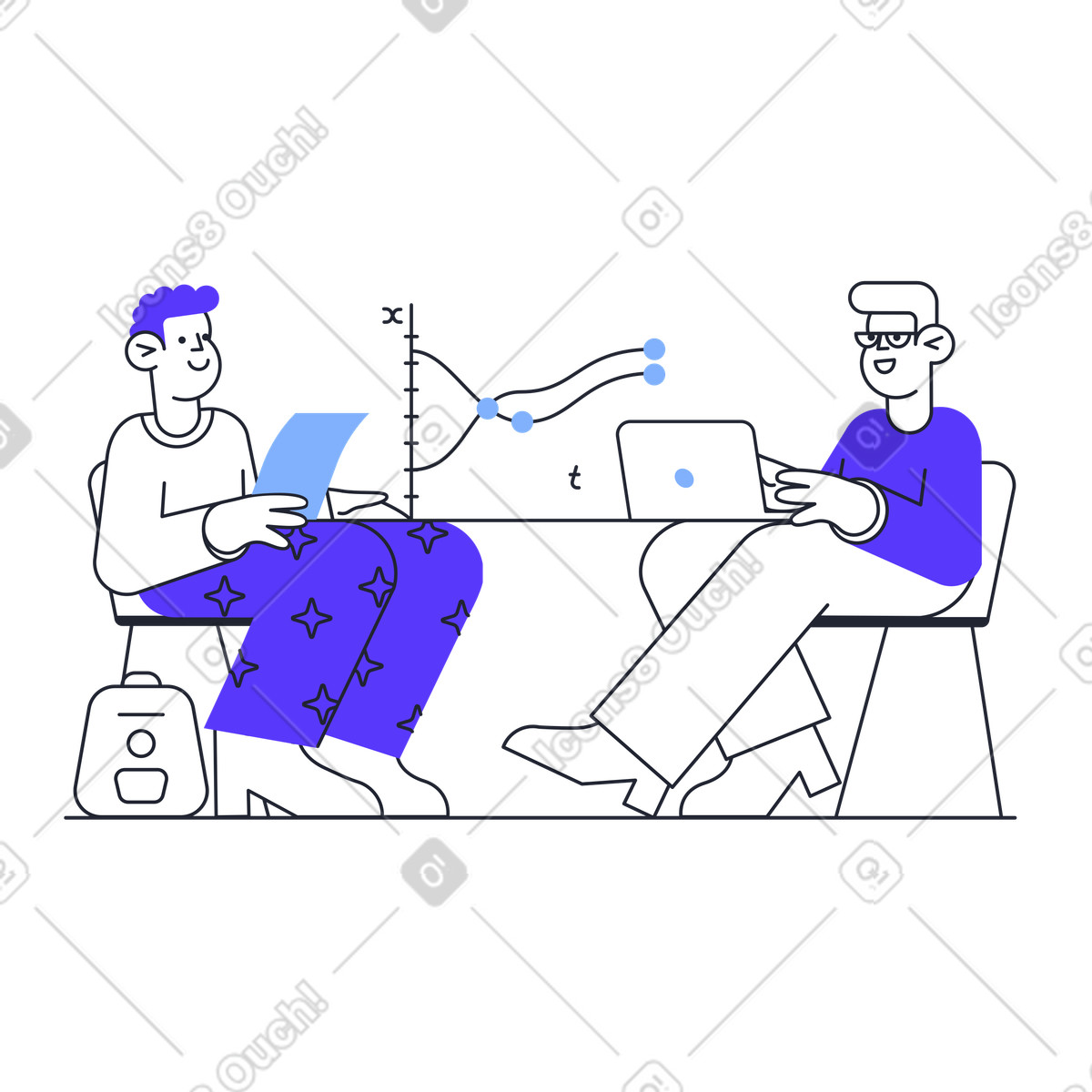 Männer, die mit finanzanalysen arbeiten animierte Illustration im Pablita-Stil als Download in GIF, Lottie (JSON), AE
