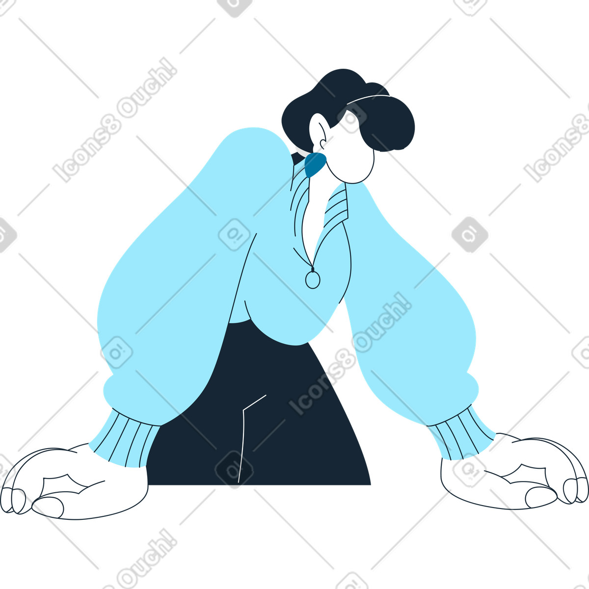 Woman leaning hands on something illustration in Indigo style download in PNG, SVG