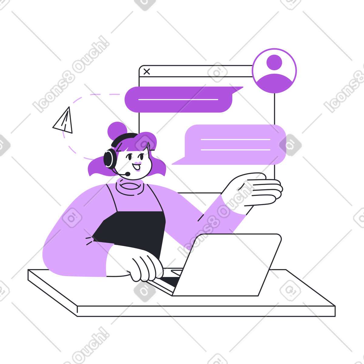 Chat dialog with support service animated illustration in GIF, Lottie (JSON), AE