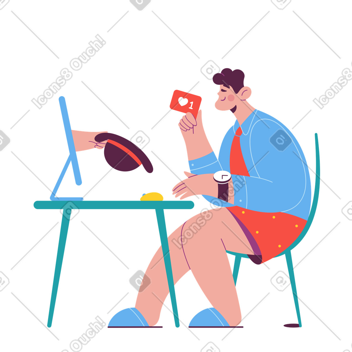 Иллюстрация Person handing out likes online, social media engagement в стиле Sammy — скачать в форматах PNG, SVG