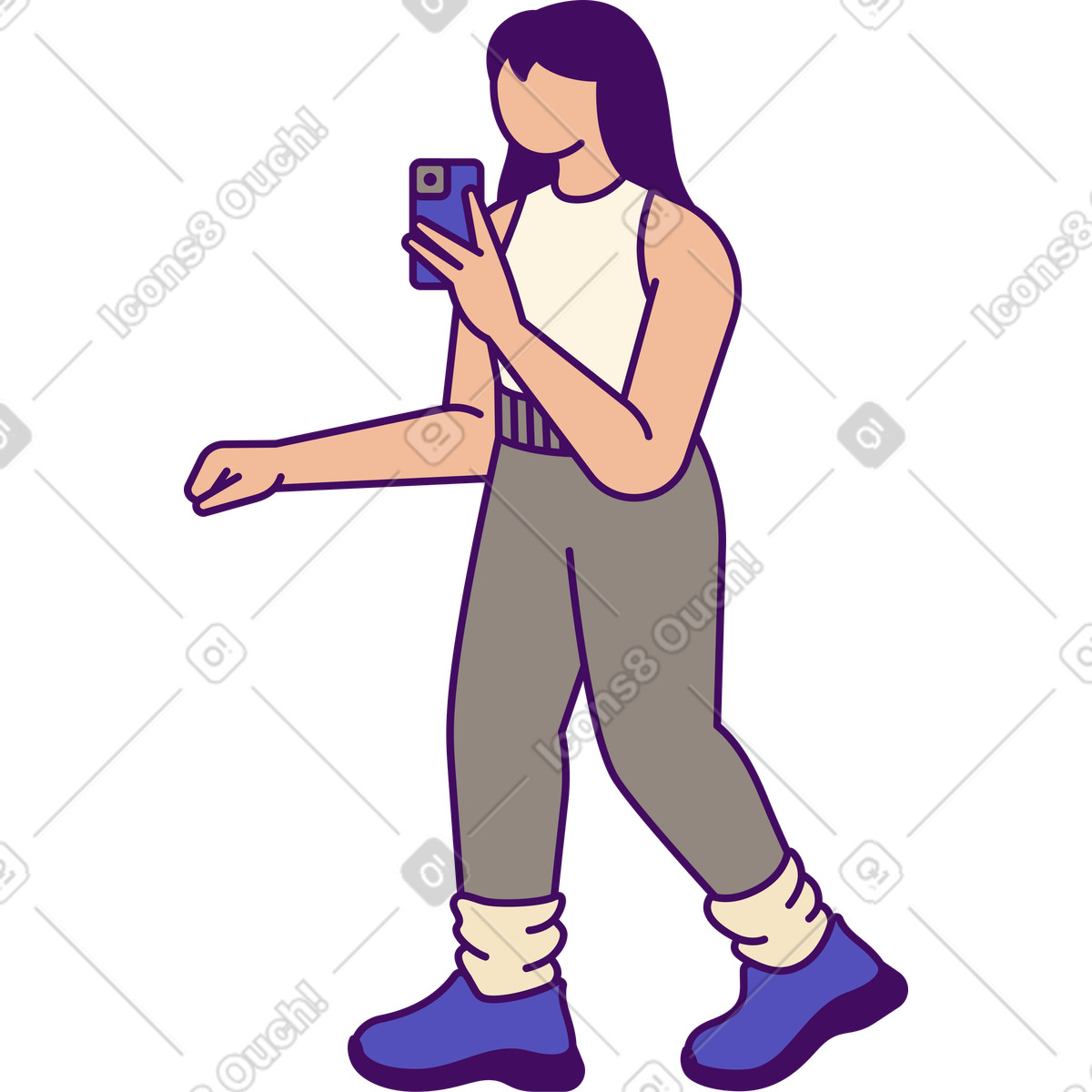 Lady with a mobile phone in her hand illustration in Simplistic style download in PNG, SVG