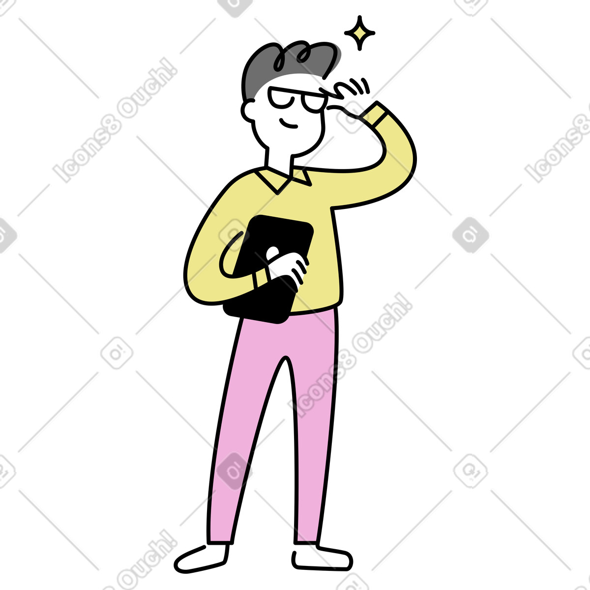 Ilustração animada de Confident businessman with tablet, Business success em no estilo Mochi para baixar em GIF, Lottie (JSON), AE