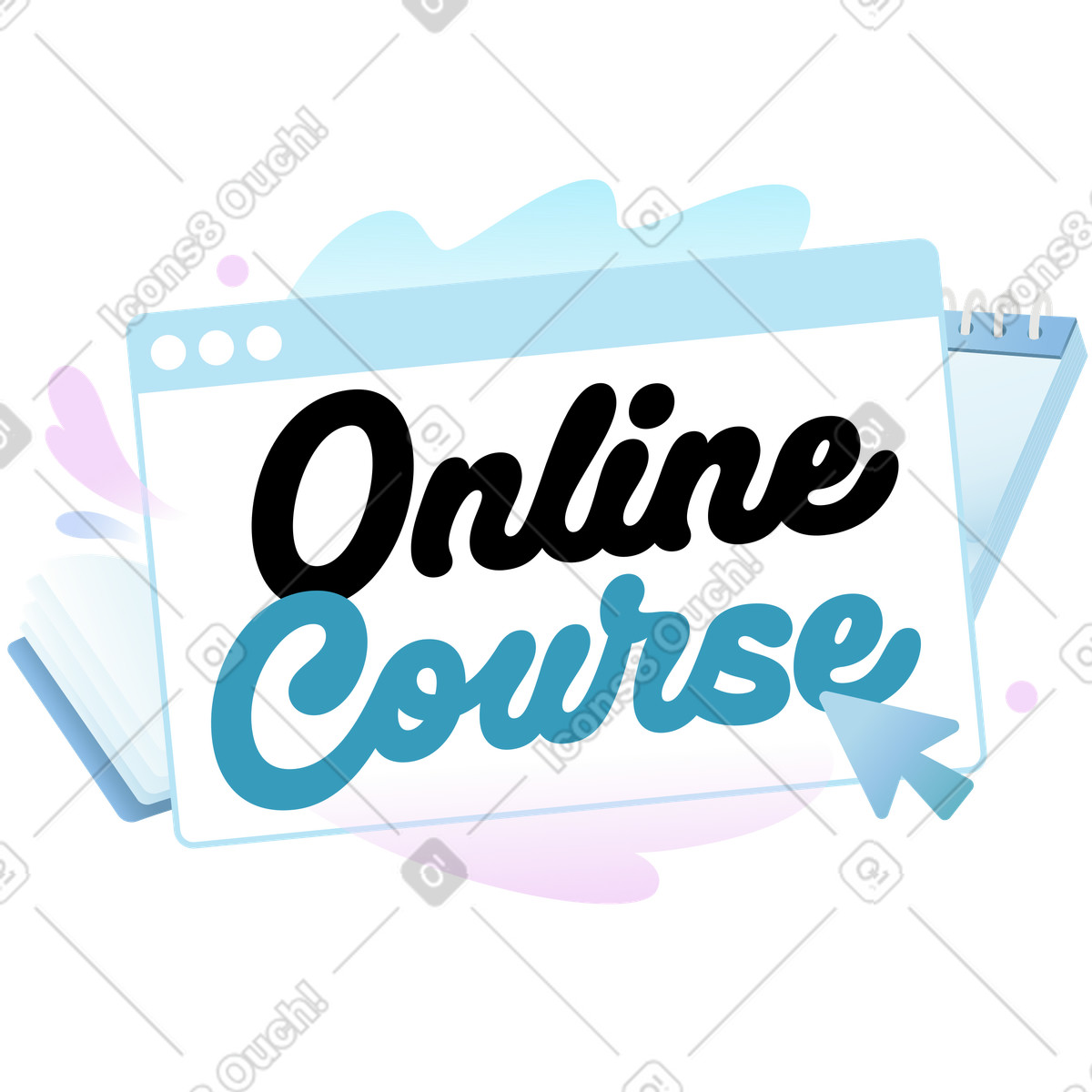 Minimal online course lettering, Remote study concept illustration in Airy style download in PNG, SVG