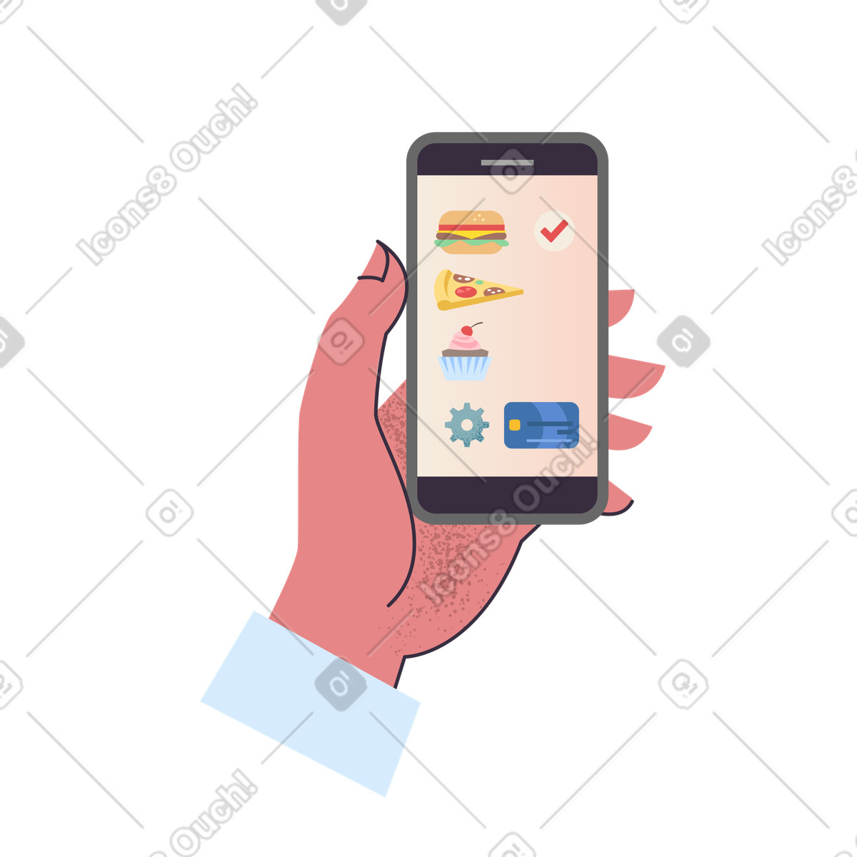 Illustration Commande de livraison nourriture dans le style Pale à télécharger aux formats PNG, SVG
