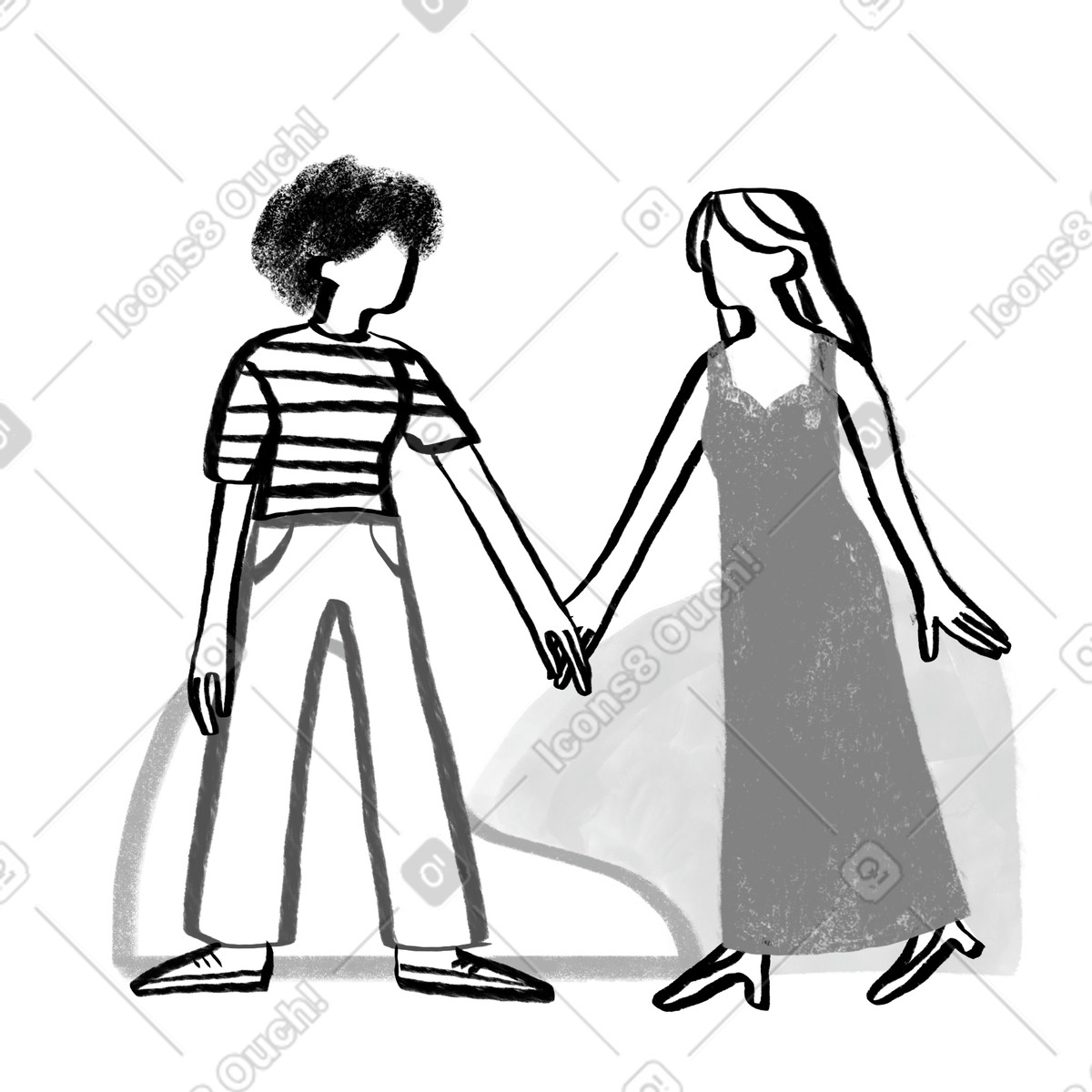Schwarz und weiß zwei frauen halten sich an den händen-Illustration im Company-Stil als Download in PNG, SVG