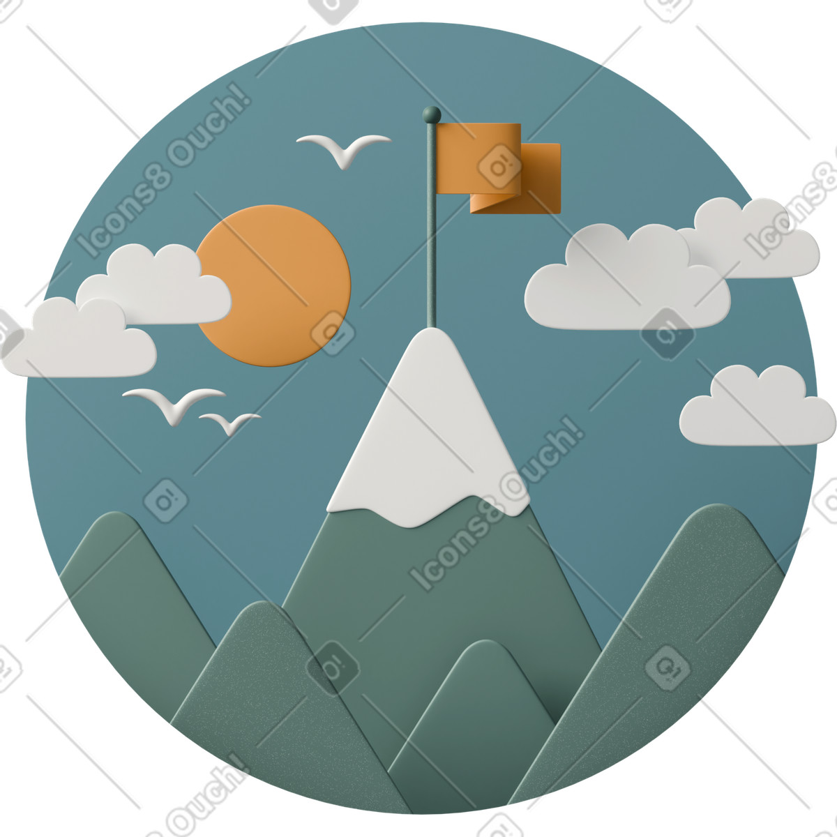 Flag marks top of mountain illustrazione in stile 3D Casual life scarica in PNG, SVG