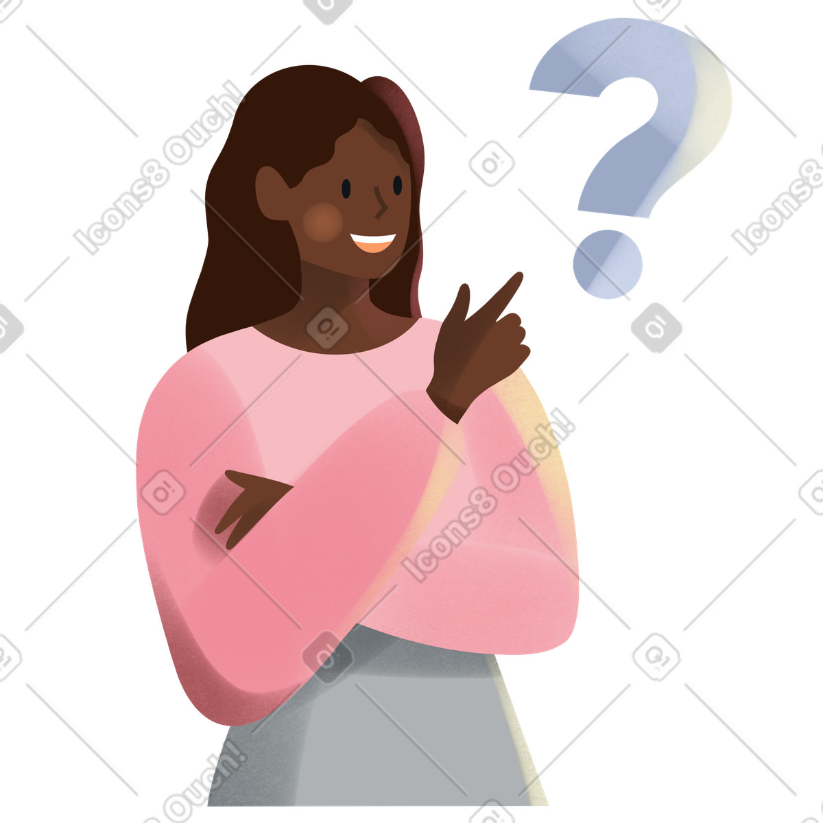Young woman pointing to a question illustration in Shine style download in PNG, SVG