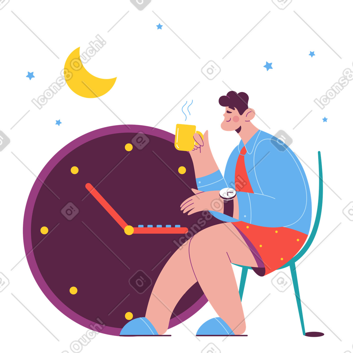 Ilustração de Freelancer trabalhando remotamente à noite em no estilo Sammy para baixar em PNG, SVG