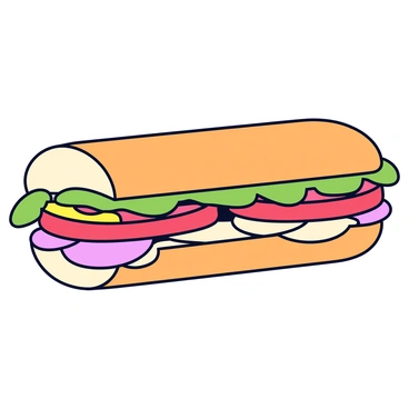 A sub sandwich with a bite taken out of it, revealing its layers of fillings. The sandwich has fresh lettuce, sliced tomatoes, and deli meats stacked inside a toasted hoagie roll. The cheese is slightly melted, and there are condiments peeking out from the sides. The crust is golden brown and has a light sheen.