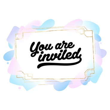 An invitation card featuring a geometric pattern in a variety of shapes and angles. The background is adorned with gradient pastel colors that blend softly into one another. Accents in a shimmering gold color highlight the edges and lines of the geometric designs, adding an elegant touch. The text “You are invited” appears prominently in the center of the card, surrounded by intricate geometric borders. The overall composition is balanced and visually striking, showcasing the beauty of the patterns and the richness of the gold accents.