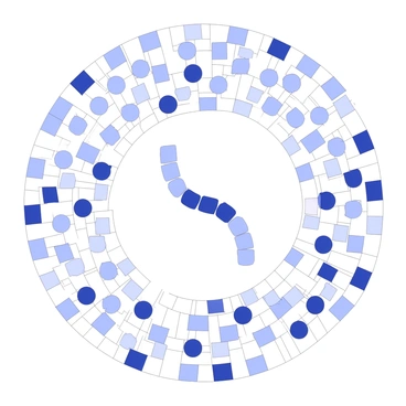 A mosaic is displayed, composed of numerous small tiles. Each tile has distinct shapes and dimensions, arranged meticulously to depict the image of chromosomes during metaphase 2. The chromosomes are aligned in the center of the mosaic, showcasing their structure with distinct sister chromatids. The overall composition of the mosaic highlights the intricate details of the chromosomes, creating a visually compelling representation of this stage in cell division.