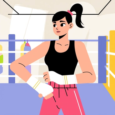 A determined female boxer wrapping her hands before practice