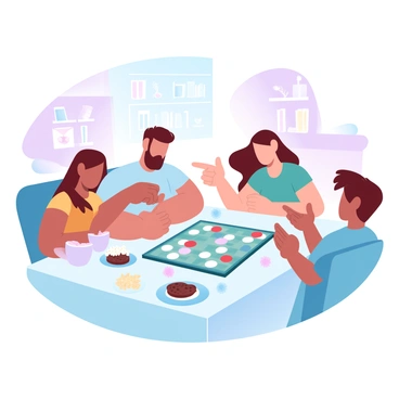 A family gathered around a table playing board games while enjoying homemade snacks.