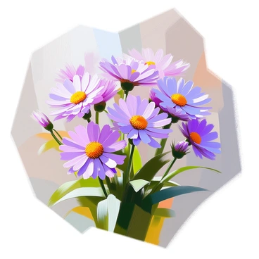 A delicate watercolor painting of aster flowers in various shades of purple