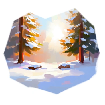 A sunlit clearing in a winter forest, featuring a soft blanket of white snow covering the ground. Tall evergreen trees surround the clearing, their branches heavy with snow, creating a natural border. Sunlight filters through the tree branches, casting gentle rays of light onto the ground. In the center of the clearing, there are a few large, smooth stones partially covered in snow. The scene evokes a sense of tranquility and solitude, inviting one to rest and enjoy the serene beauty of the winter landscape.