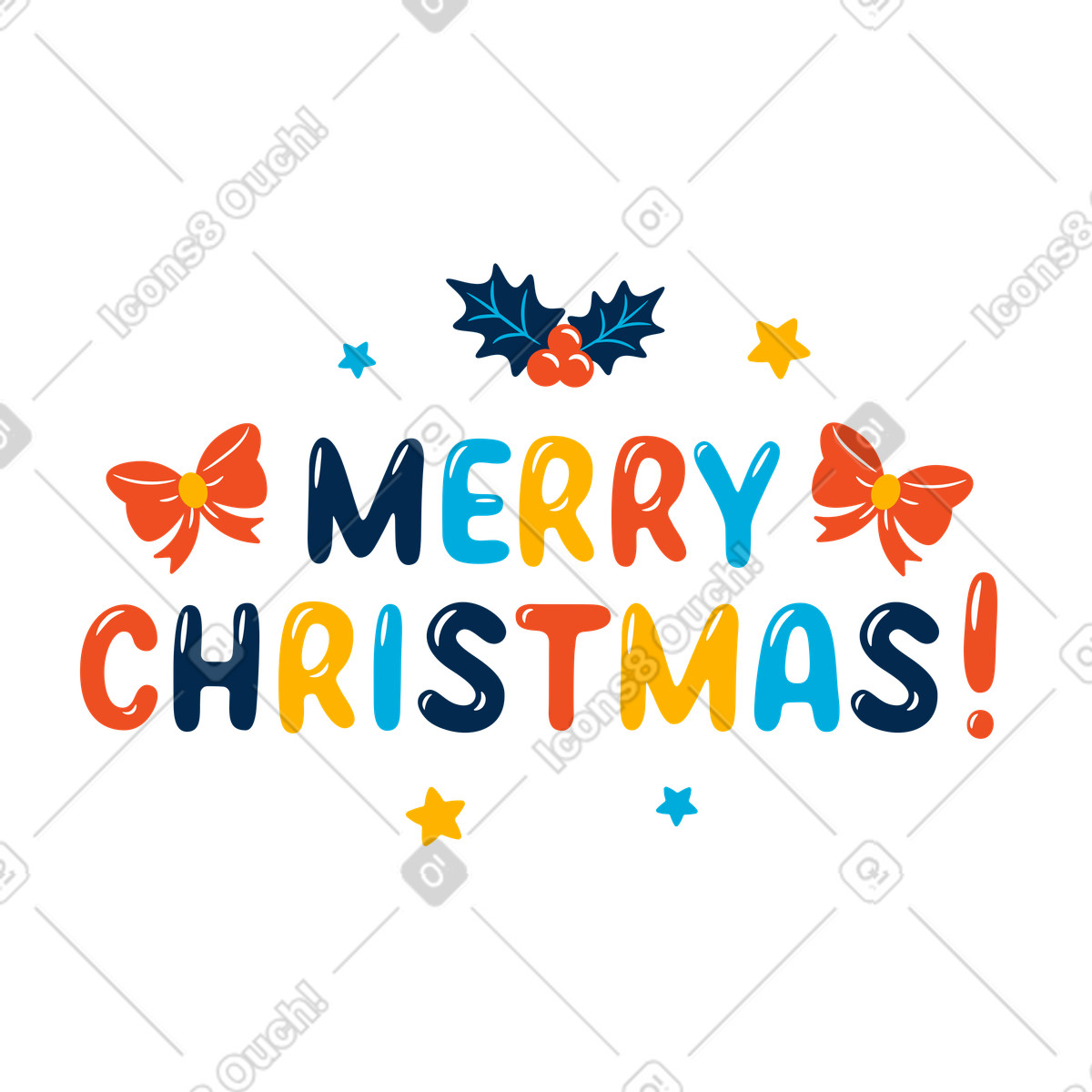 Ilustración Letras de feliz navidad con acebo en estilo Flame a descargar en PNG y SVG