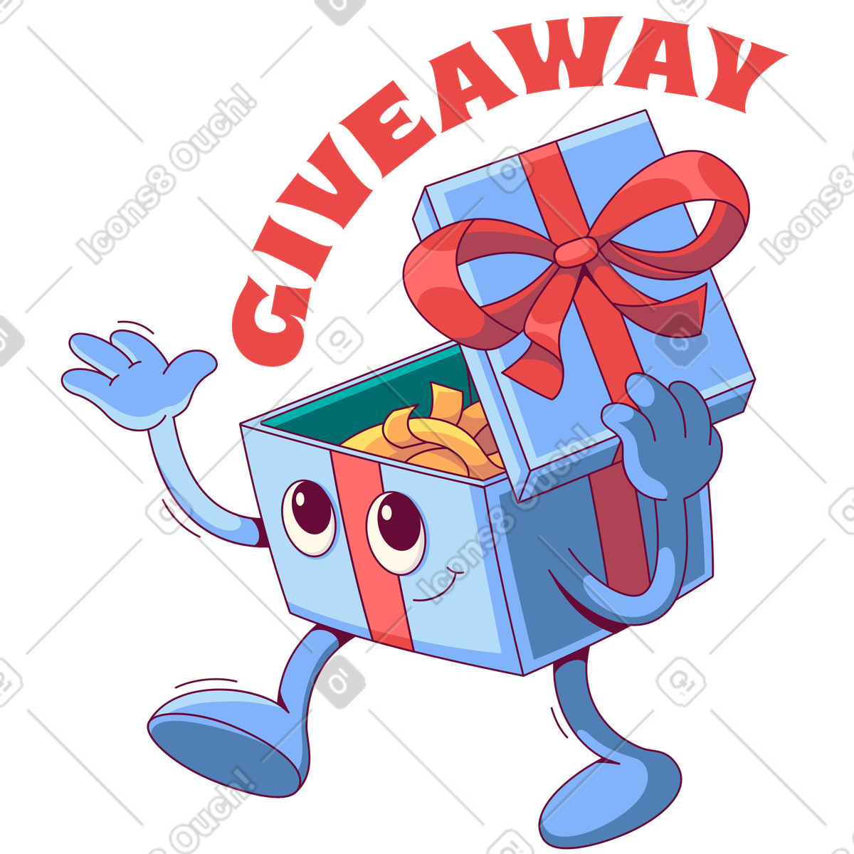 Ilustración Gift box with giveaway text, Social media announcement or holiday advertisement en estilo Handy a descargar en PNG y SVG