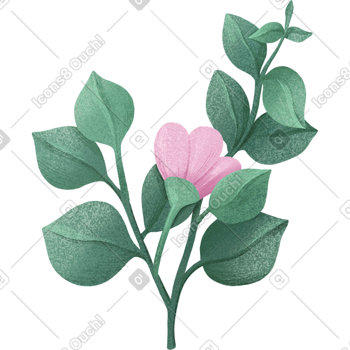 Eucalyptus leaves with pink flower-Illustration im Floral-Stil als Download in PNG, SVG