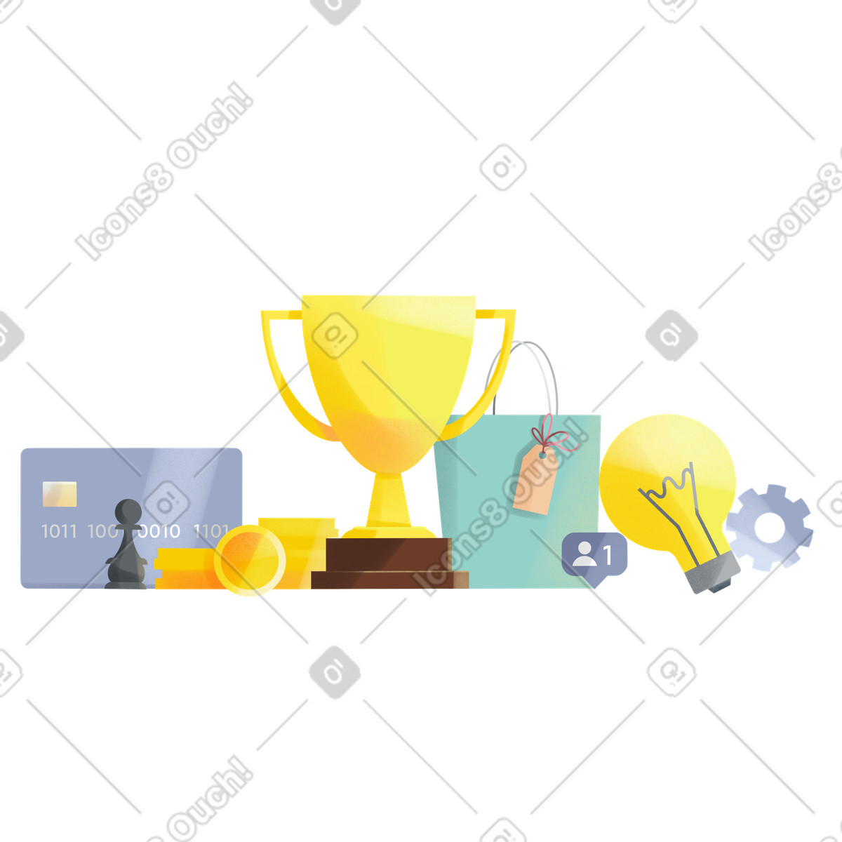 Ilustración Copa ganadora con dinero y regalo. en estilo Shine a descargar en PNG SVG