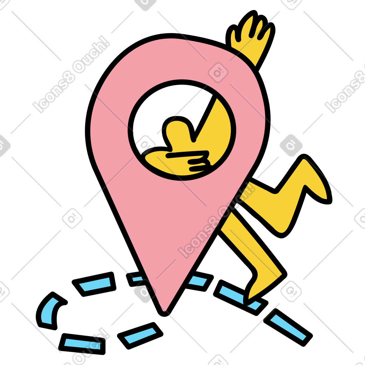 Location tracking with gps pin and user navigating map illustration in Wiggle style download in PNG, SVG