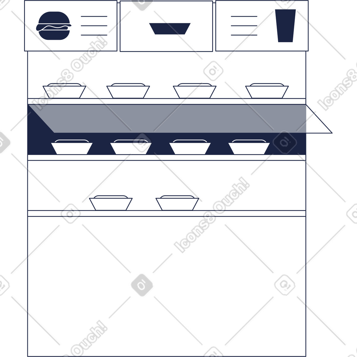 Terminale self service con fast food illustrazione in stile Urban Line scarica in PNG, SVG