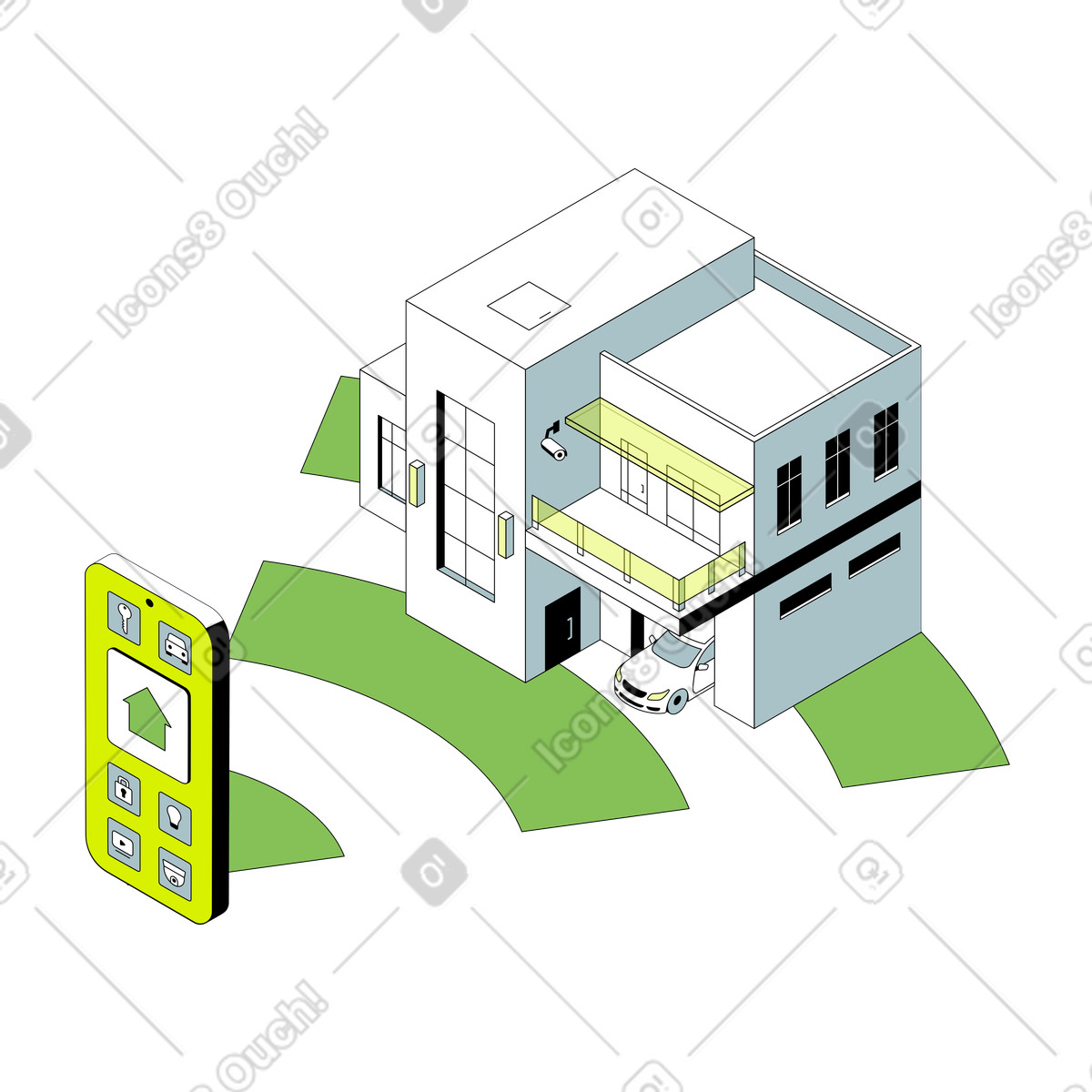 Smart home control via phone illustration in Isometric style download in PNG, SVG