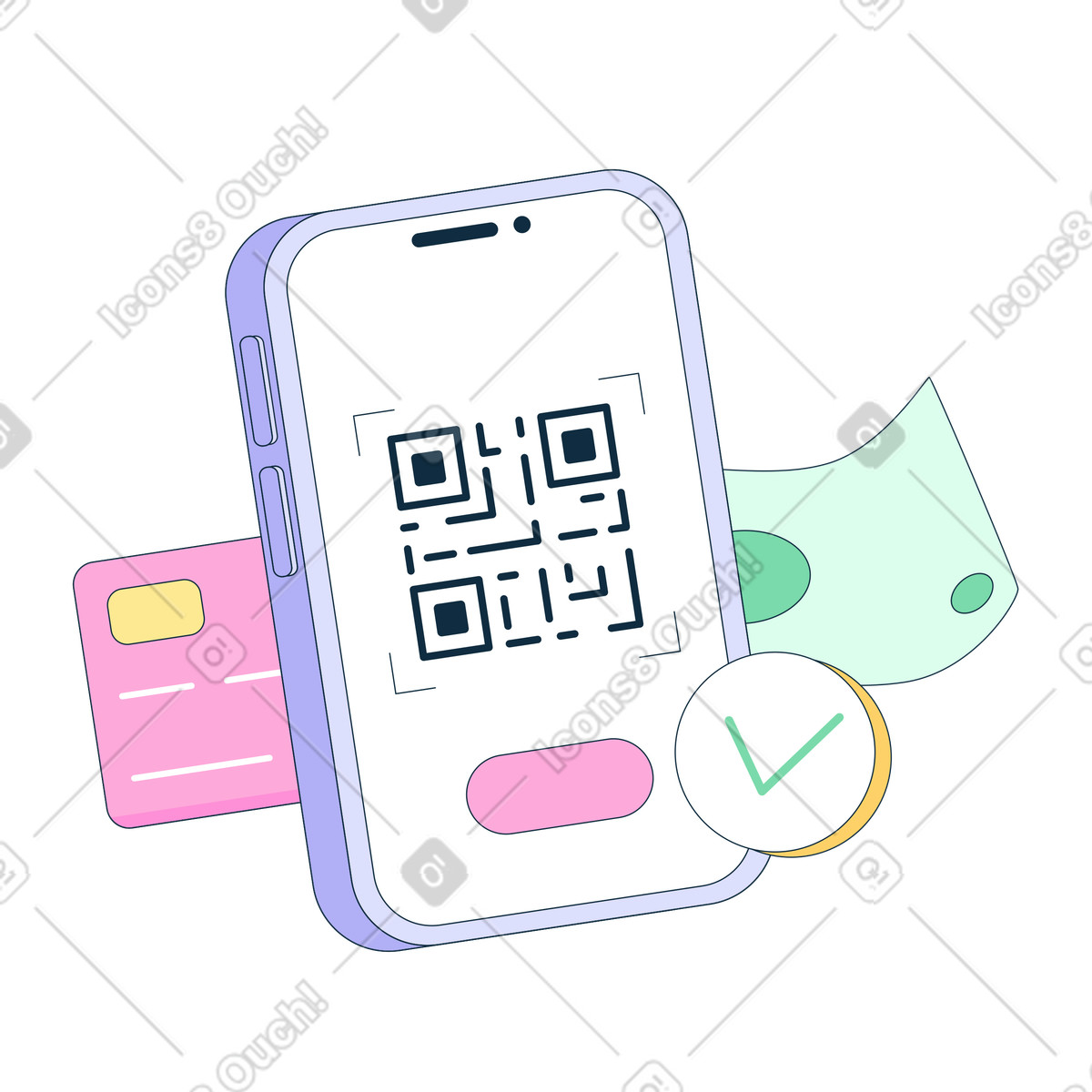 Payment by QR code illustration in PNG, SVG