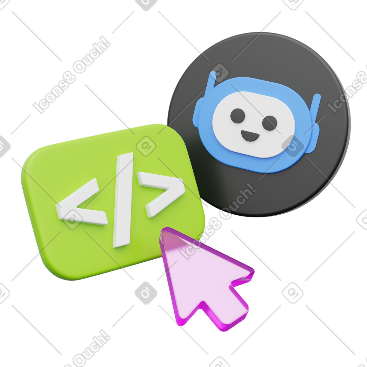 Chatbot coding, AI assistant, Programming interface illustration in PNG, SVG