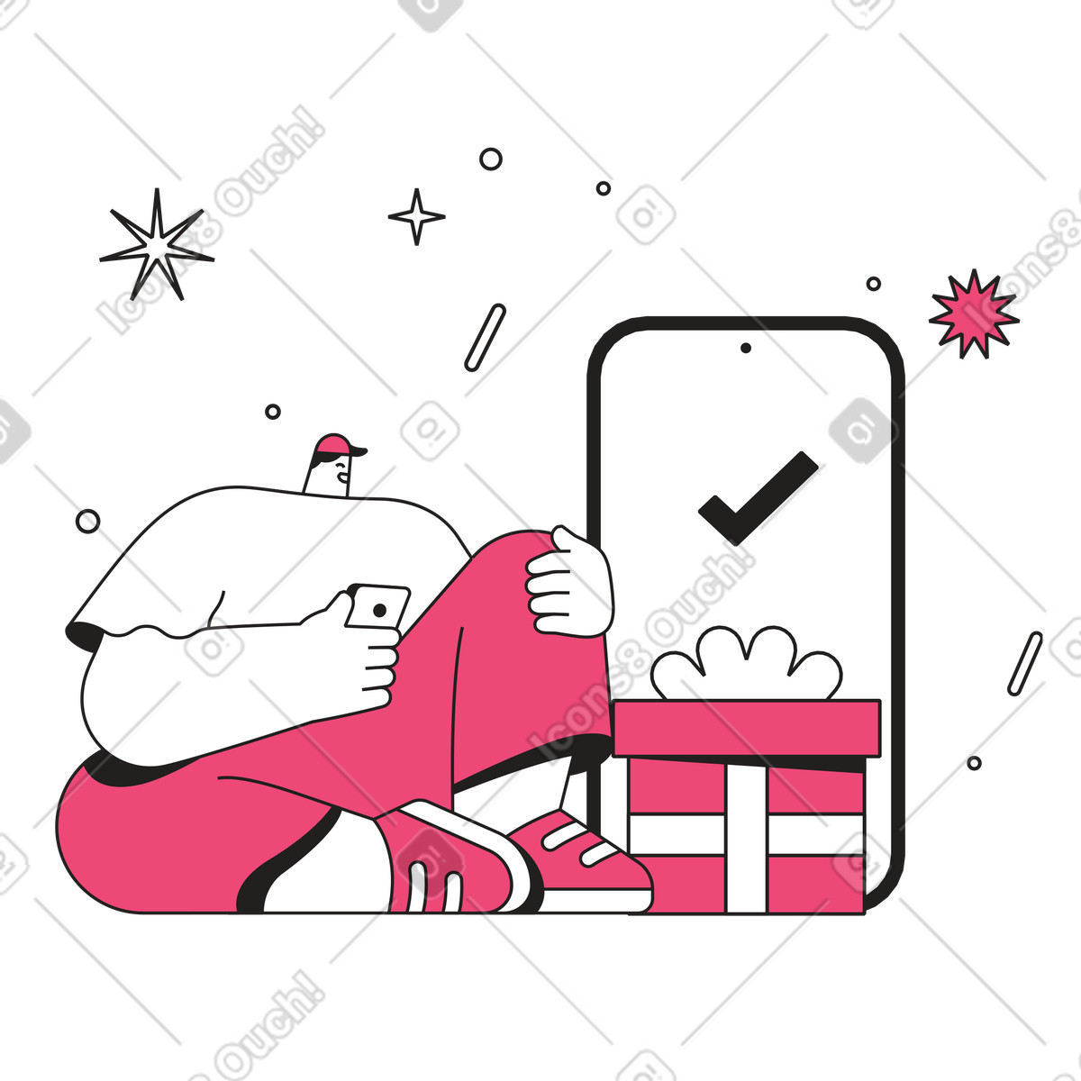 Ilustración Happy customer received gift from online store, Loyalty program or delivery confirmation en estilo Dazzle Line a descargar en PNG y SVG