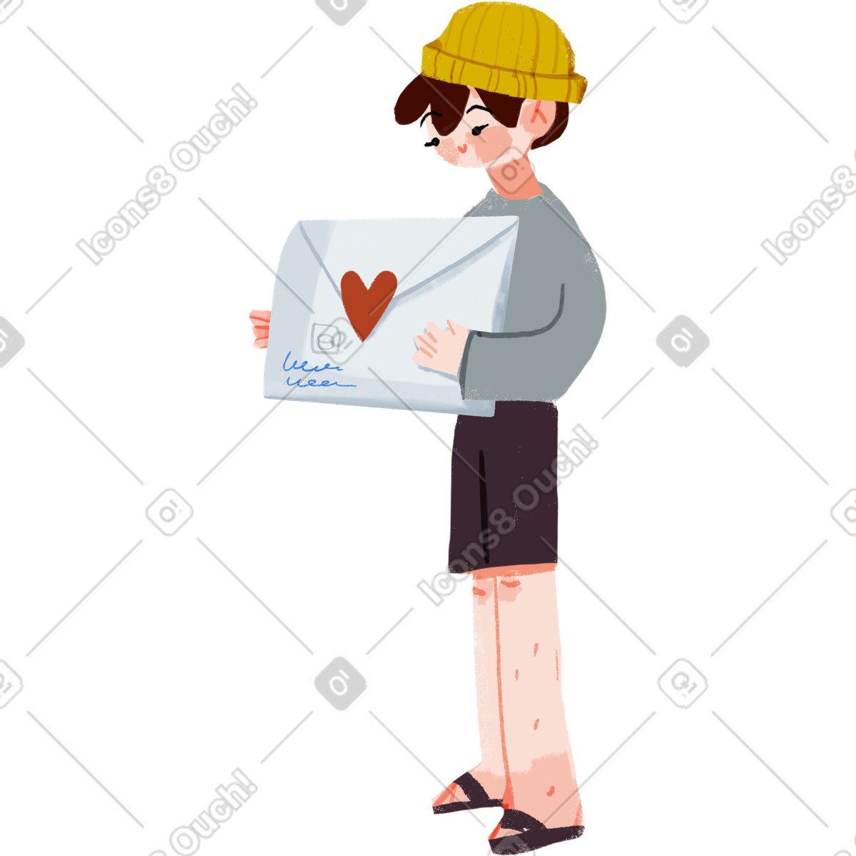 Boy with a letter illustrazione in stile Ikigai scarica in PNG, SVG