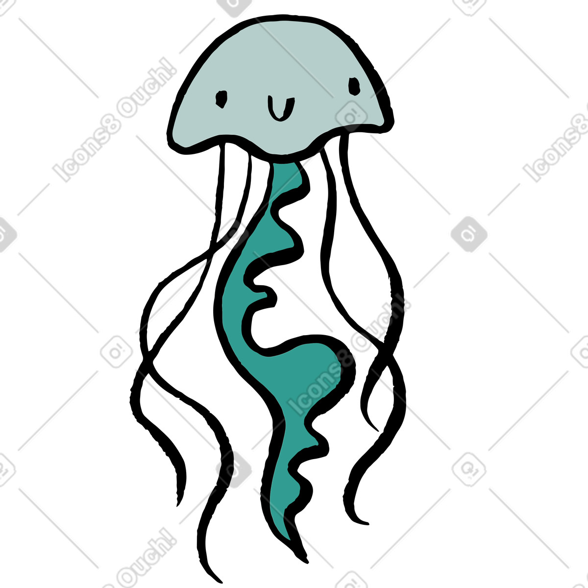 Cute jellyfish with smiley face illustration in Scandi style download in PNG, SVG