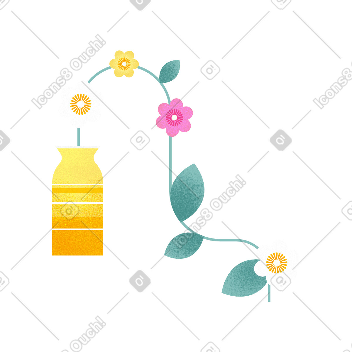 Yellow vase with flowers illustration in Willowy style download in PNG, SVG