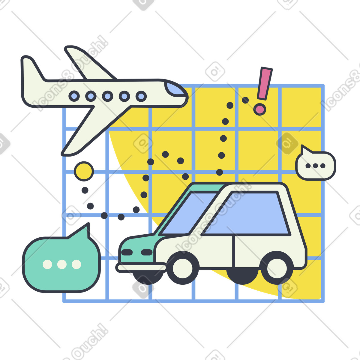 Ilustración Planes de viaje con ruta y transporte en estilo Abstract a descargar en PNG SVG