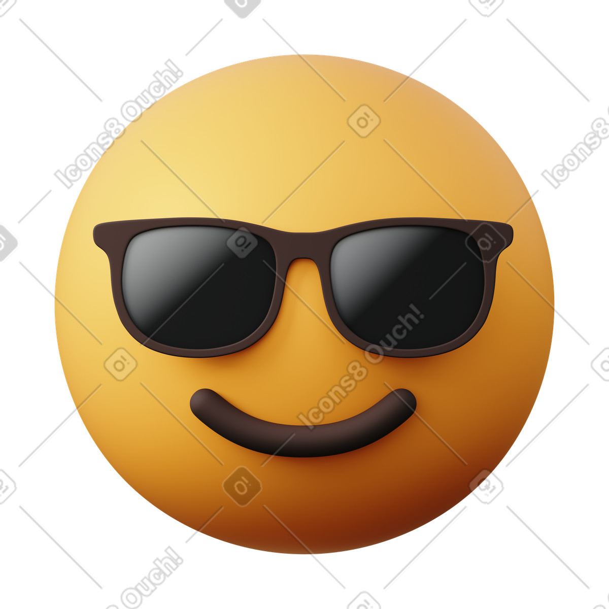 Emoji smiling face with sunglasses illustration in 3D Sugary style download in PNG, SVG