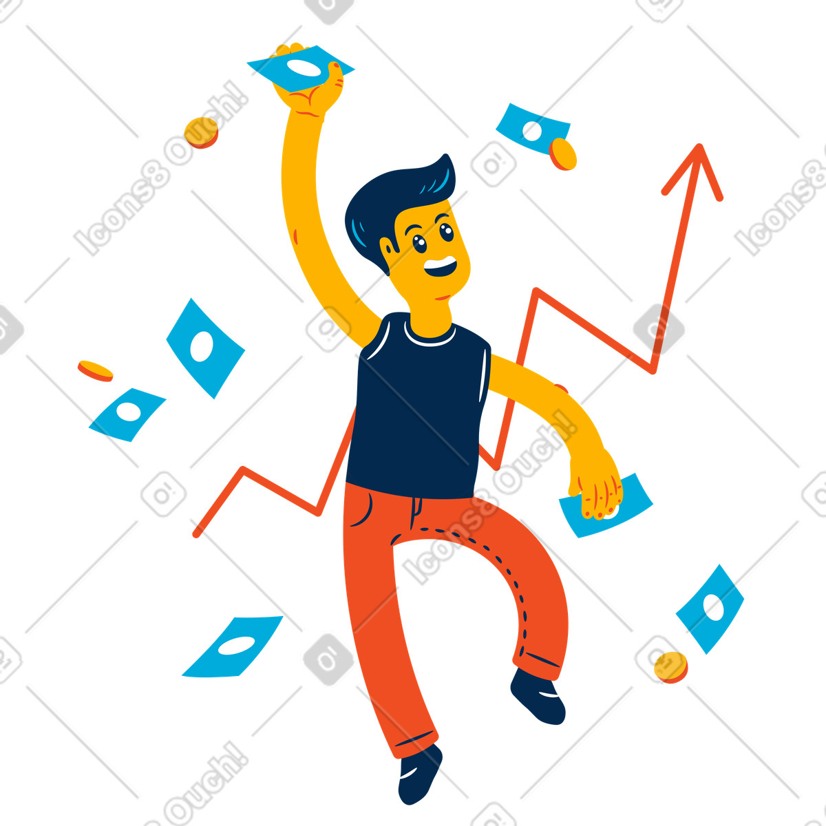 L'uomo ha ricevuto molti soldi a causa di investimenti successo illustrazione in stile Flame scarica in PNG, SVG
