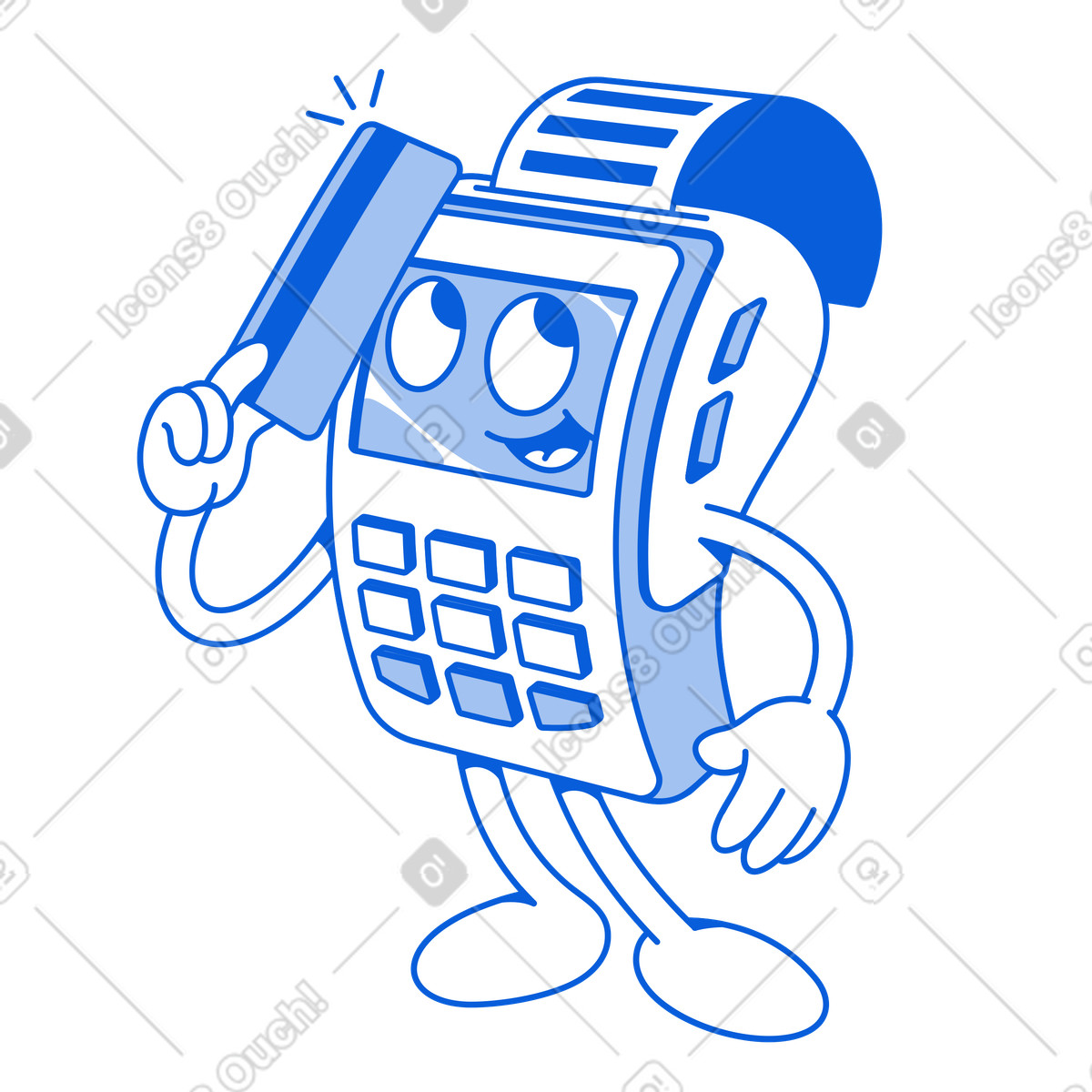 下载 Handy Line 风格的 POS terminal character making card payment, Cashless self checkout 插画，支持 PNG、SVG 格式